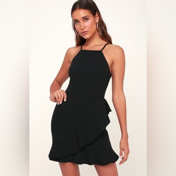 Lulus Great Things Ruffled Bodycon Dress BLACK Sz. Medium - Picture 4 of 15